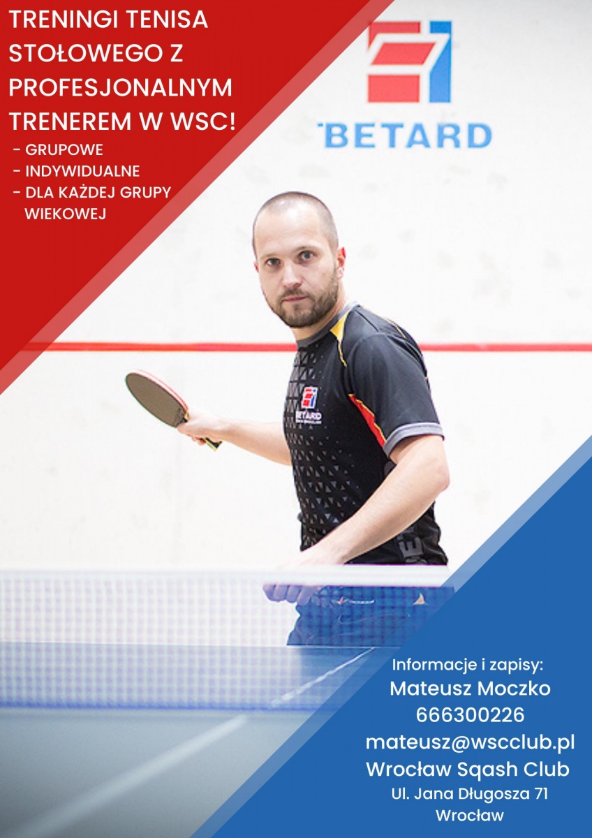 Plakat treningu Treningi tenisa stołowego z profesjonalnym trenerem w WSC Wrocław