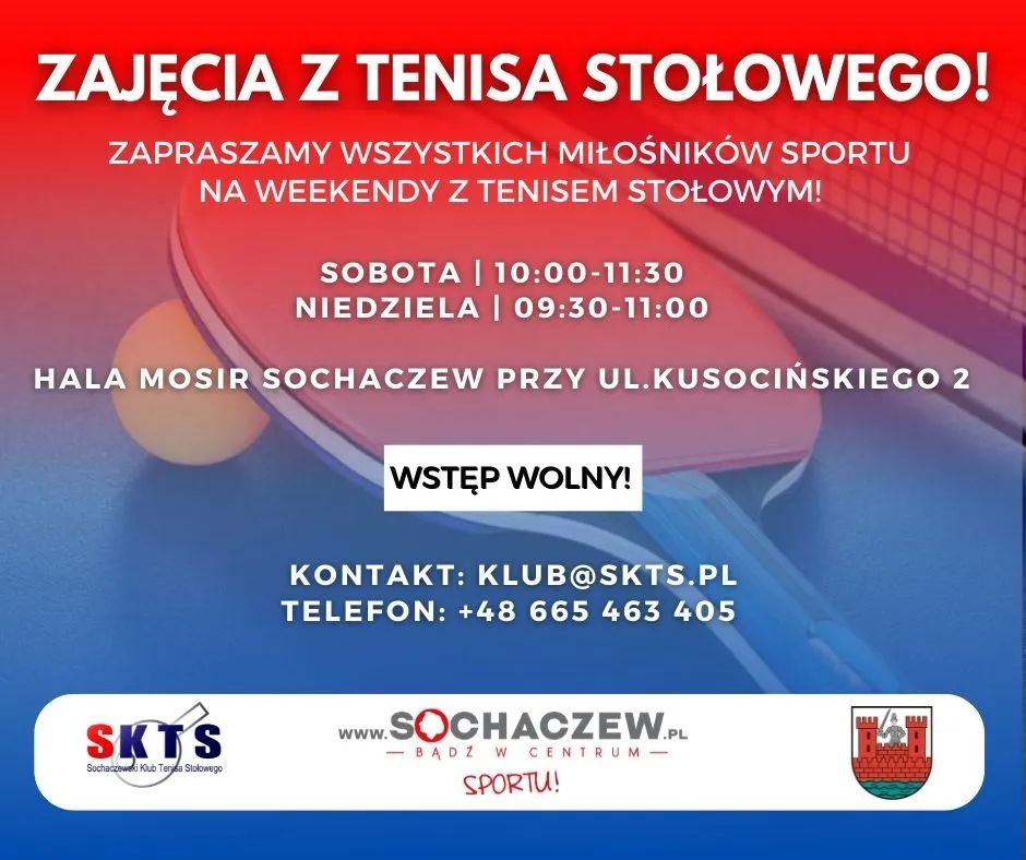 Plakat treningu Zajęcia tenisa stołowego Kusocińskiego Sochaczew