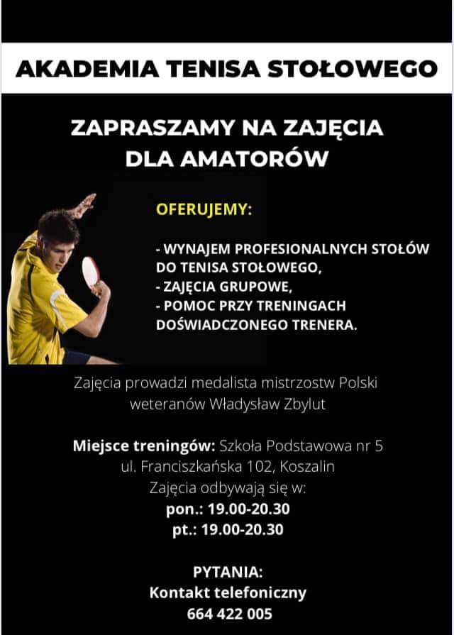 Plakat treningu Akademia Tenisa Stołowego Koszalin