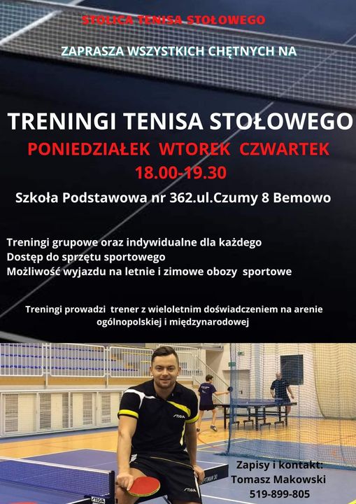 Plakat treningu Treningi tenisa stołowego Bemowo