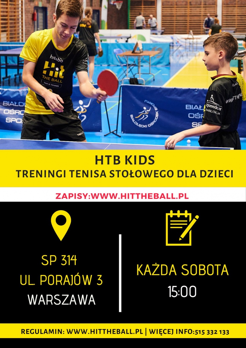 Plakat treningu HTB Kids - treningi tenisa stołowego dla dzieci