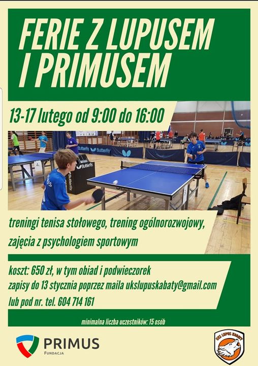 Plakat treningu Ferie z Lupusem i Primusem styczeń 2023