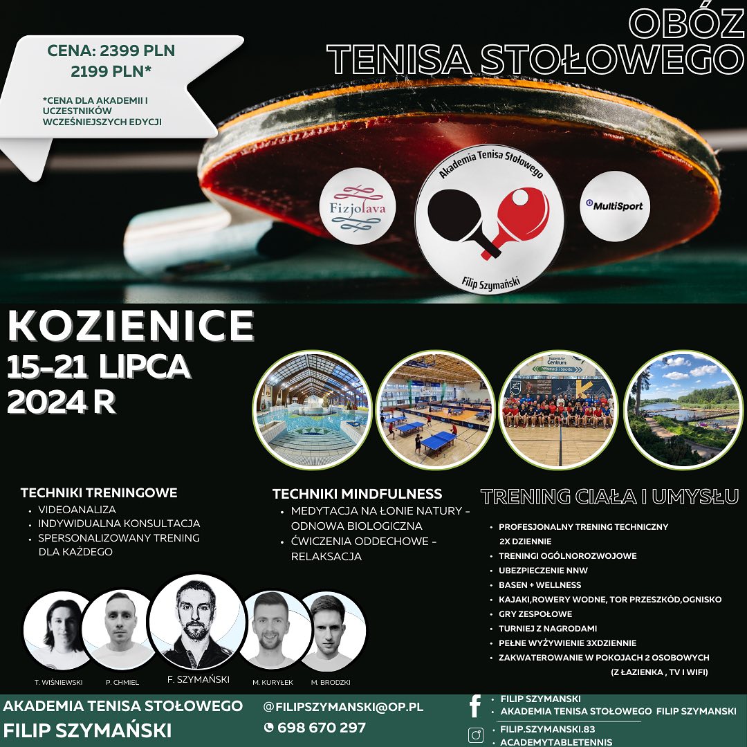 Plakat treningu Obóz Tenisa Stołowego 2024 - Filip Szymański