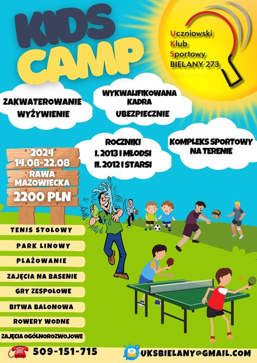 Plakat treningu Kids Camp 2024 UksBielany