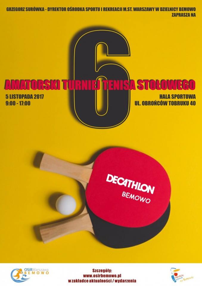 Plakat turnieju VI Amatorski Turniej Tenisa Stołowego