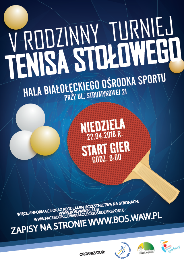 Plakat turnieju V Rodzinny Turniej Tenisa Stołowego - Białołęka