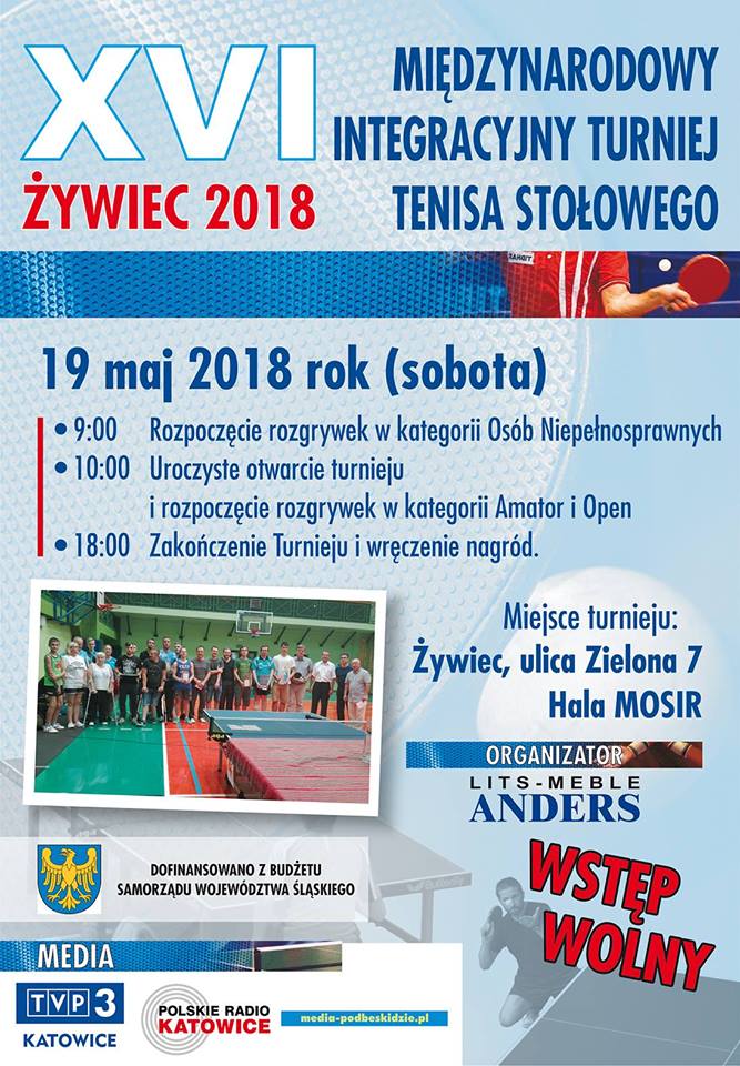 Plakat turnieju Międzynarodowy Integracyjny Turniej Tenisa Stołowego