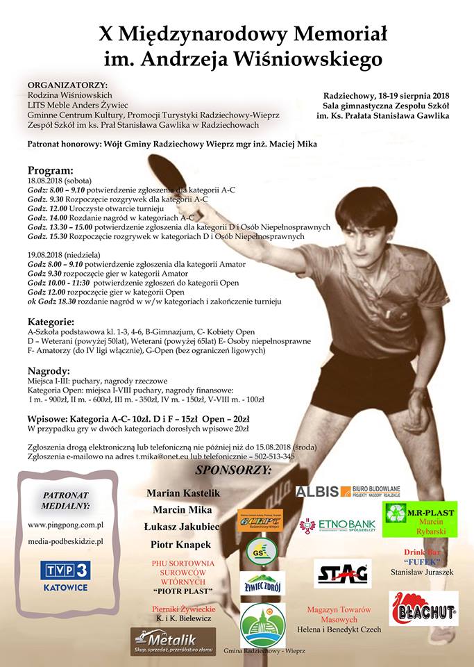 Plakat turnieju X Międzynarodowy Memoriał im. Andrzeja Wiśniowskiego
