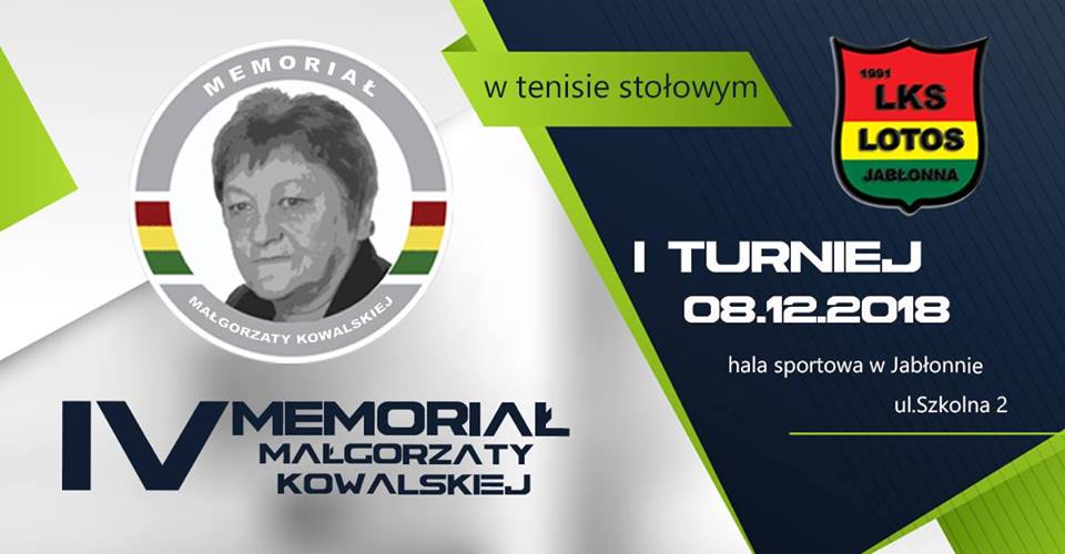 Plakat turnieju IV Memoriał Małgorzaty Kowalskiej w tenisie stołowym- turniej 1
