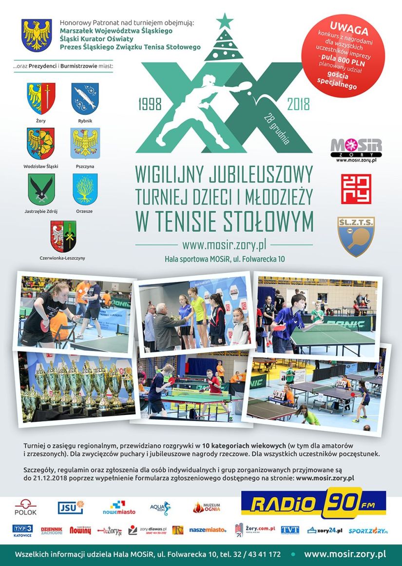 Plakat turnieju XX Wigilijny Turniej Dzieci i Młodzieży w Tenisie Stołowym
