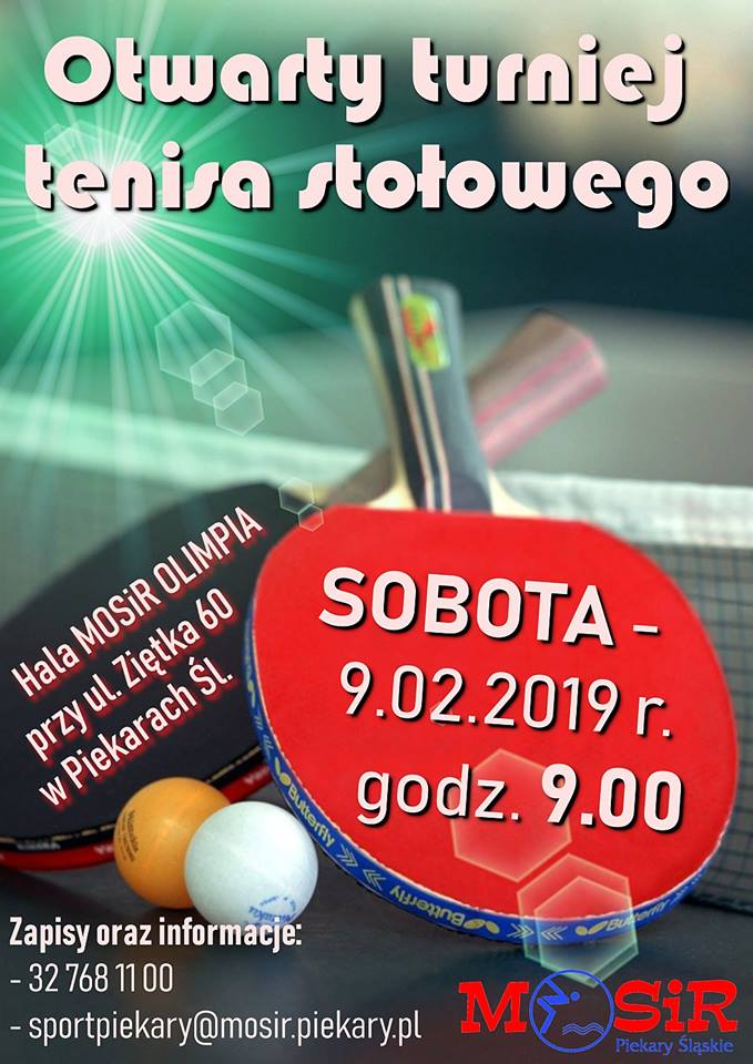 Plakat turnieju Otwarty Turniej Tenisa Stołowego 2019- Piekary Śląskie