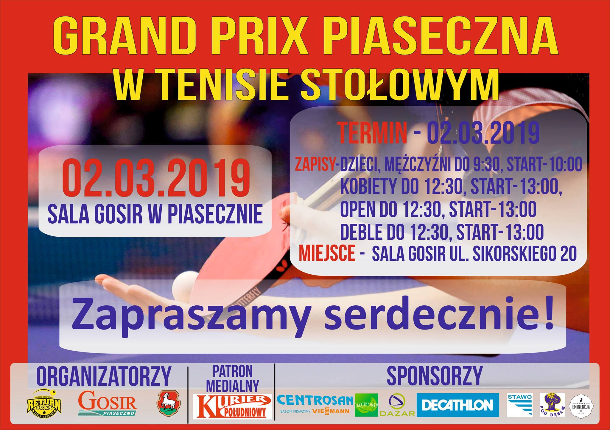 Plakat turnieju VII Grand Prix Piaseczna w tenisie stołowym XXI edycji