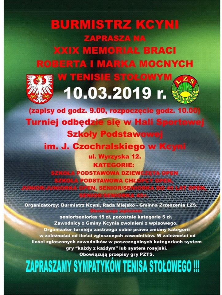 Plakat turnieju XXIX Memoriał Braci Mocnych w Kcyni