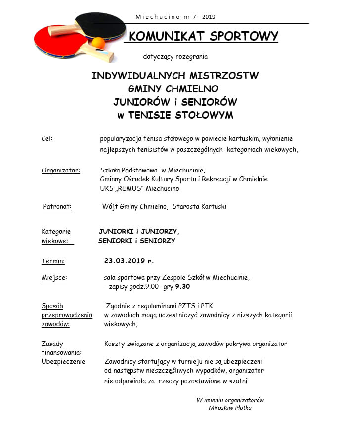 Plakat turnieju Mistrzostwa Gminy Chmielno juniorów i seniorów