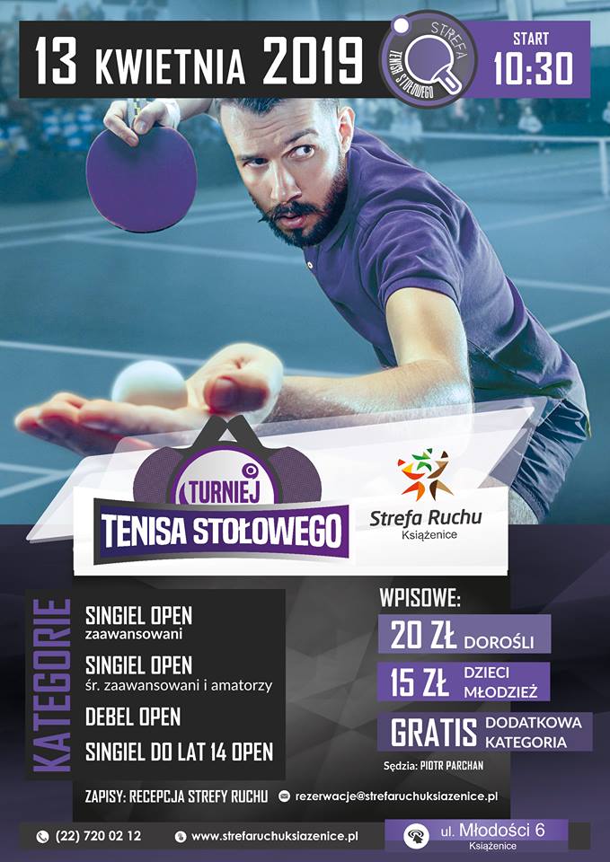 Plakat turnieju Turniej tenisa stołowego w Strefie Ruchu Książenice