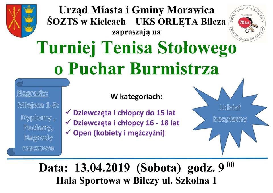 Plakat turnieju TURNIEJ O PUCHAR BURMISTRZA MORAWICY