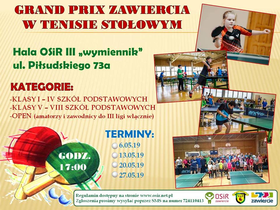 Plakat turnieju Grand Prix Zawiercia w tenisie stołowym 2019- II turniej