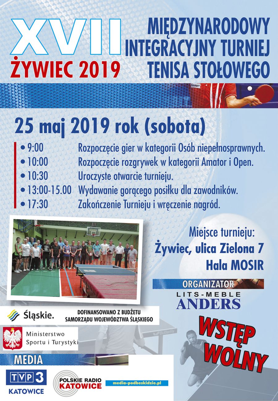 Plakat turnieju XVII Międzynarodowy Integracyjny Turniej Tenisa Stołowego