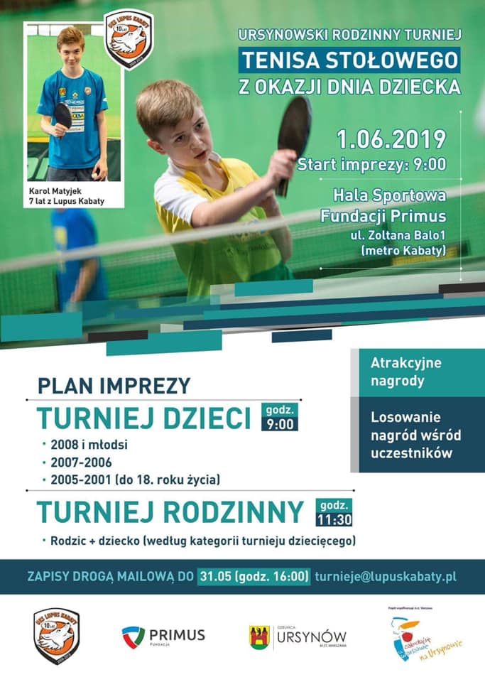 Plakat turnieju Ursynowski Rodzinny Turniej z okazji DNIA DZIECKA