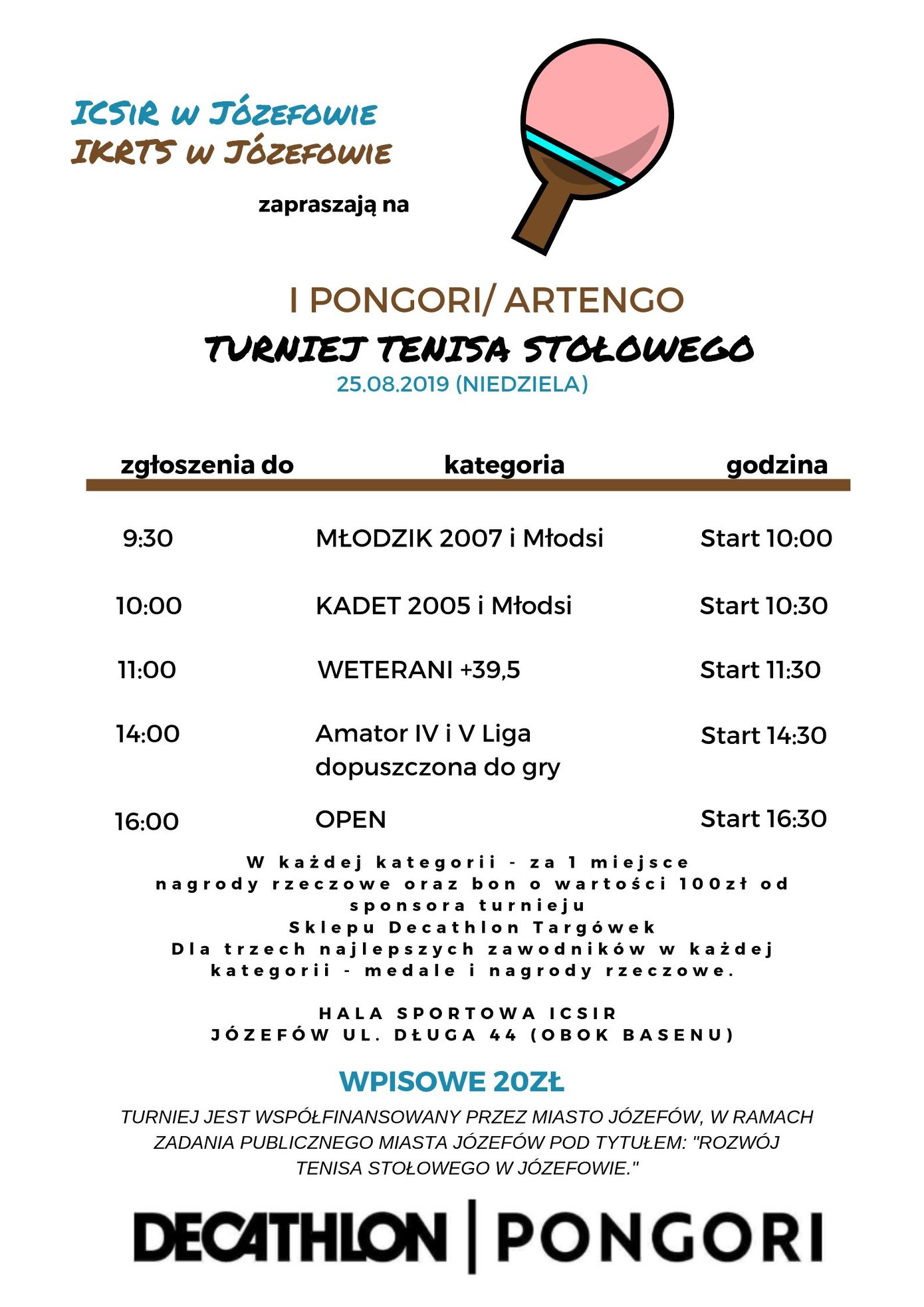 Plakat turnieju I PONGORI / ARTENGO Turniej Tenisa Stołowego