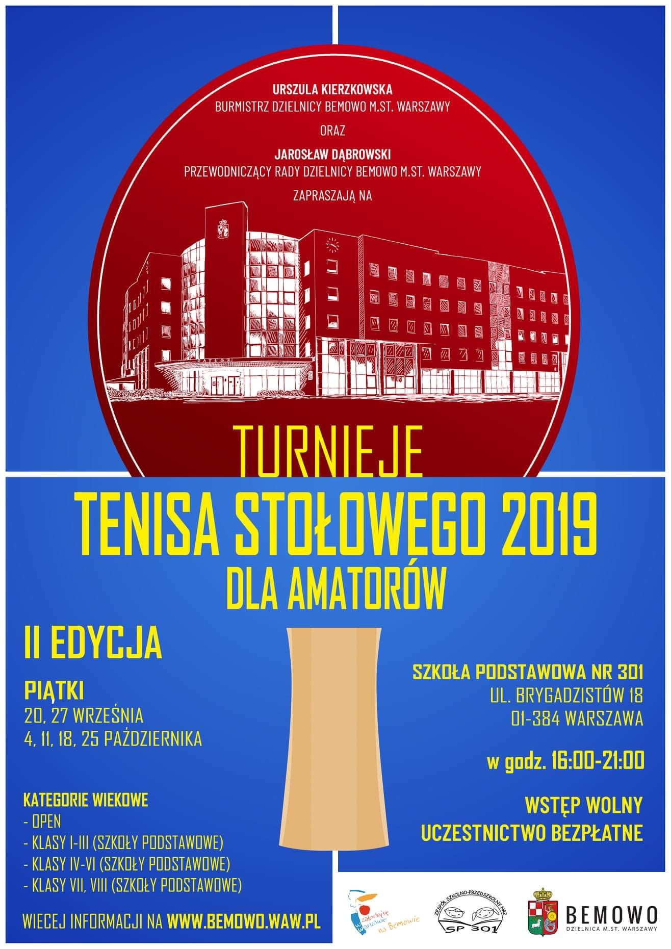 Plakat turnieju Turnieje tenisa stołowego Bemowo - Brygadzistów (20 września 2019) - II edycja