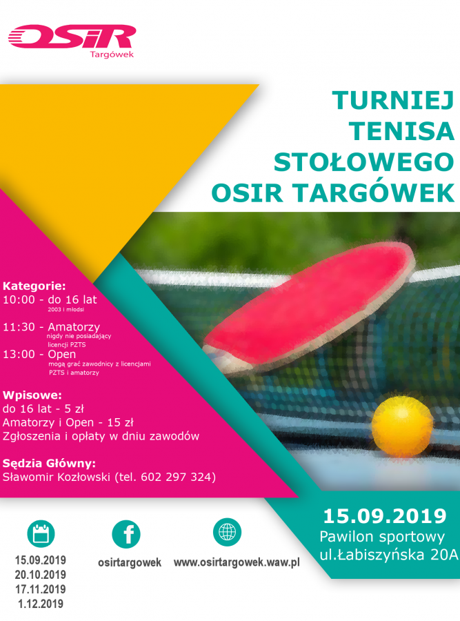 Plakat turnieju Cykl turniejów tenisa stołowego Targówek , ul Łabiszyńska