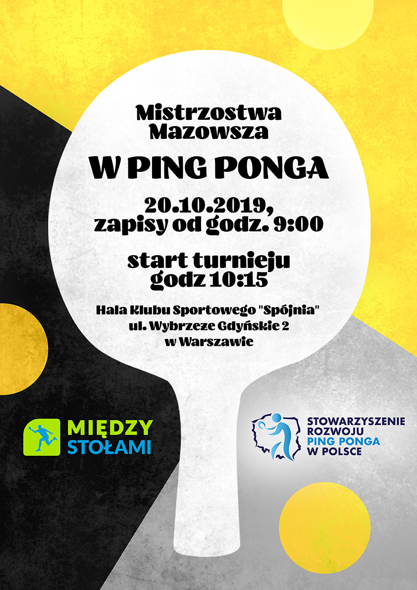 Plakat turnieju Mistrzostwa Mazowsza w ping-ponga
