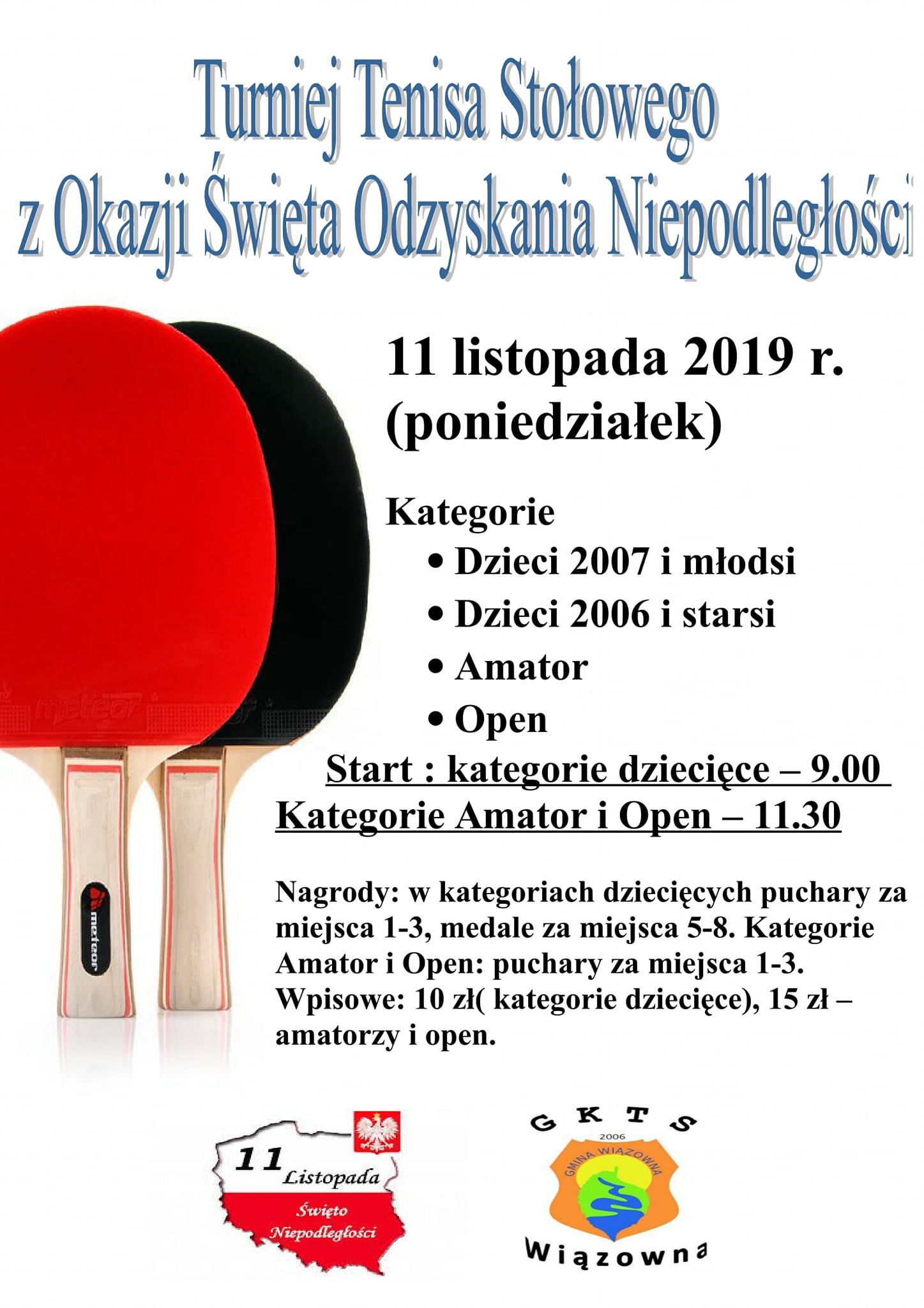 Plakat turnieju Turniej Tenisa Stołowego z Okazji Święta Odzyskania NIepodległości
