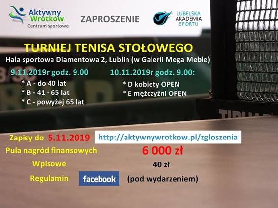 Plakat turnieju Turniej tenisa stołowego w Lublinie