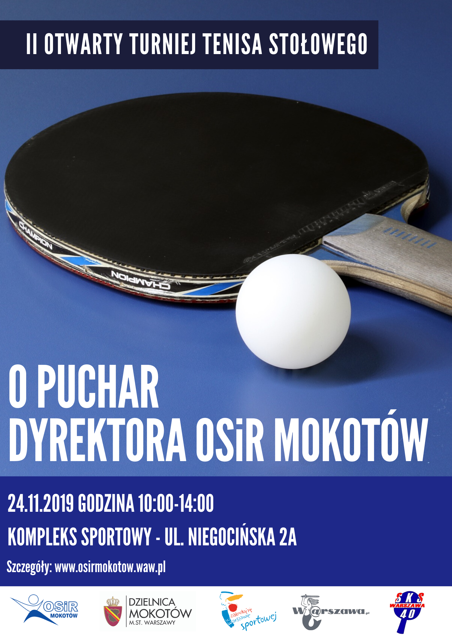 Plakat turnieju II Otwarty Turniej Tenisa Stołowego o Puchar Dyrektora OSiR Mokotów