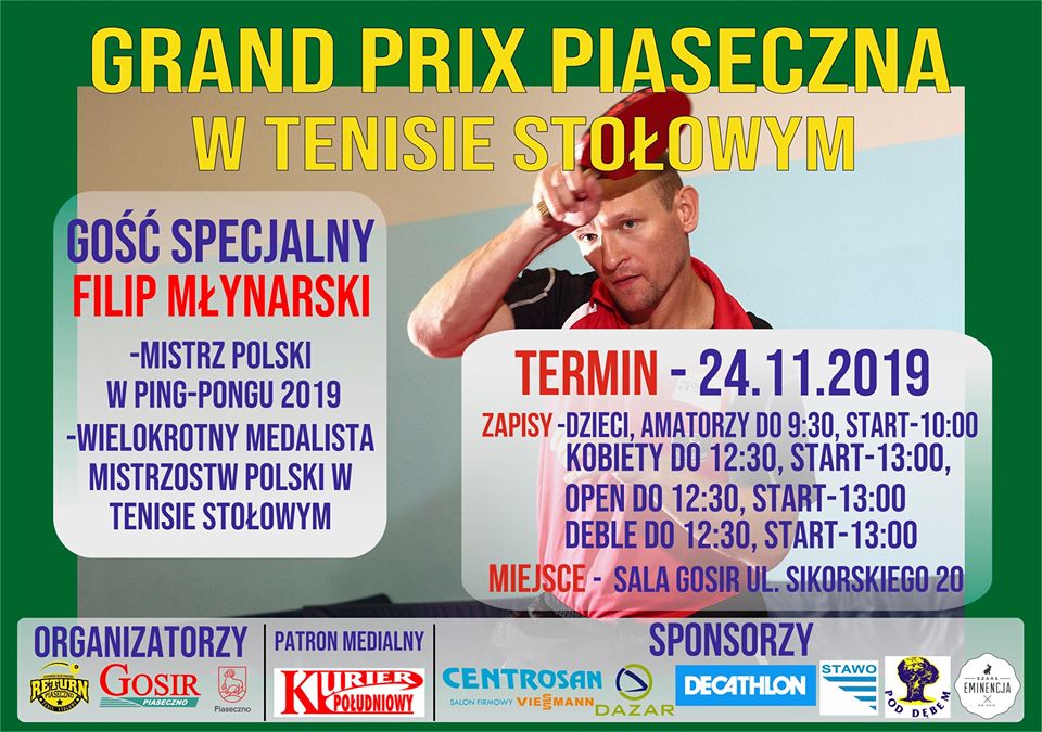 Plakat turnieju Grand Prix Piaseczna w tenisie stołowym 2019 - III Turniej