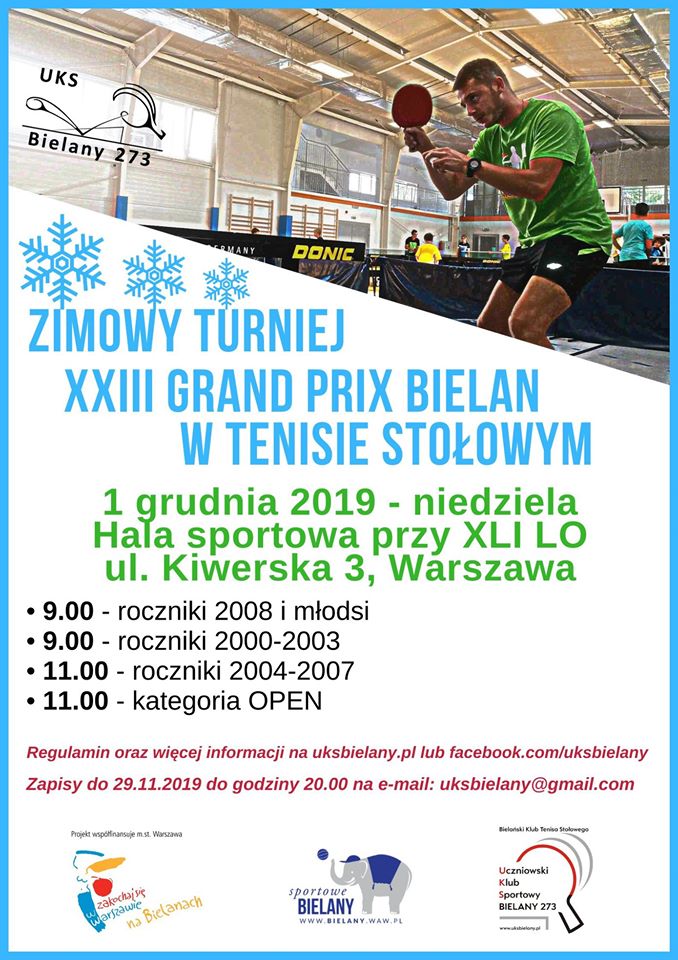 Plakat turnieju Zimowy Turniej z cyklu Grand Prix Bielan