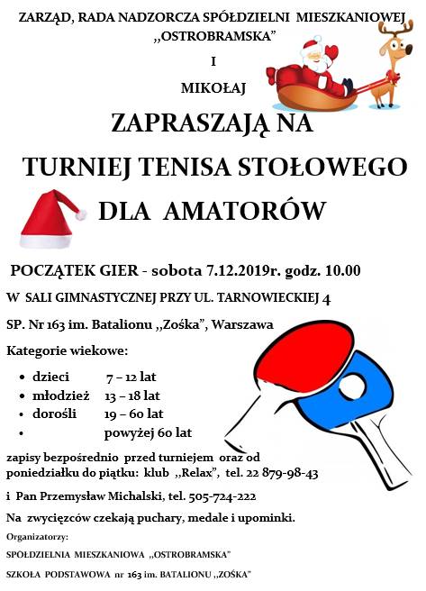 Plakat turnieju Dla Amatorów- "Ostrobramska" i Mikołaj zapraszają