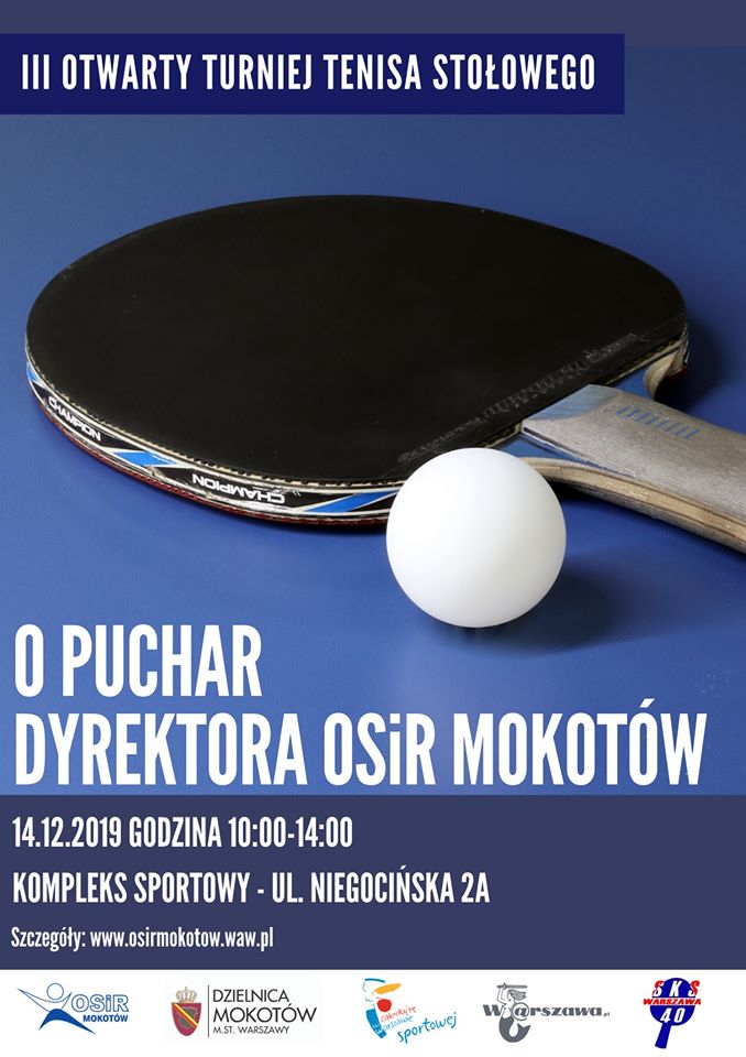 Plakat turnieju III Otwarty Turniej Tenisa Stołowego o Puchar Dyrektora OSiR Mokotów