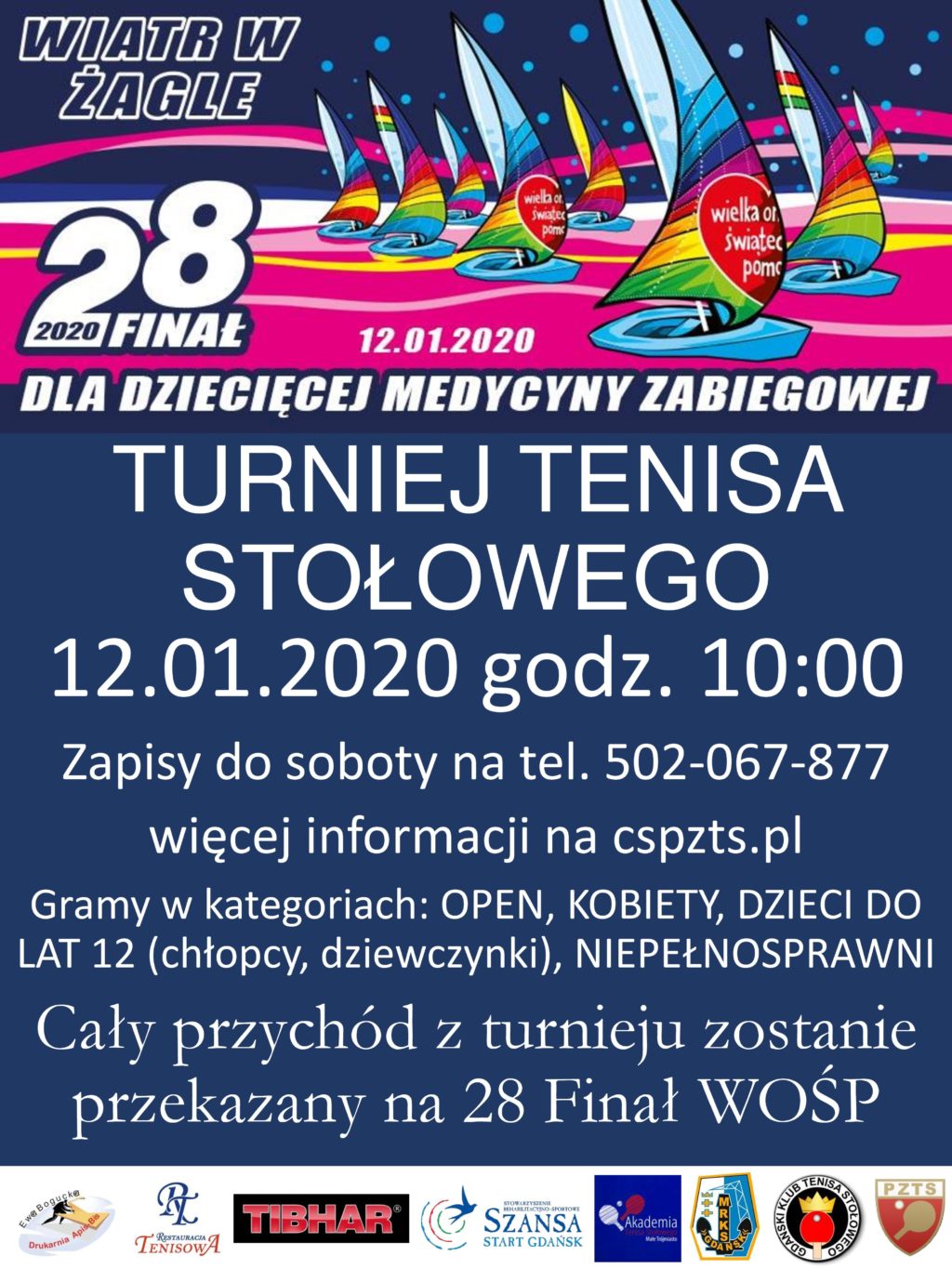 Plakat turnieju Turniej tenisa stołowego dla WOŚP- Gdańsk