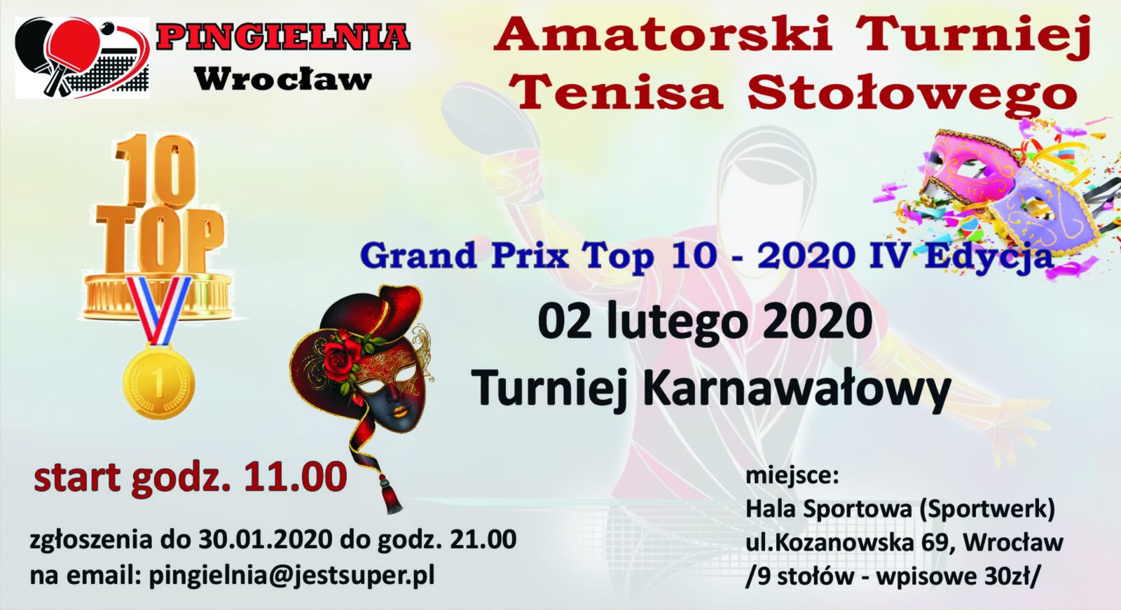 Plakat turnieju Amatorski Turniej Tenisa Stołowego (Pingielnia)