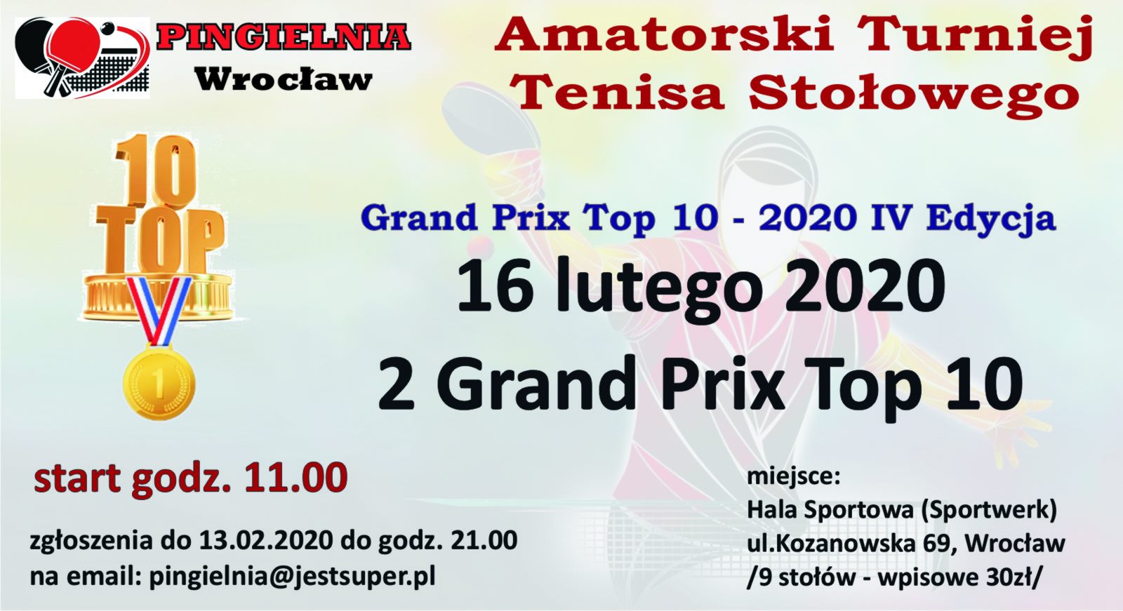 Plakat turnieju Amatorski Turniej Tenisa Stołowego (Pingielnia) - 2 turniej