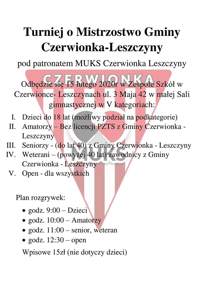 Plakat turnieju Turniej o Mistrzostwo Gminy Czerwionka – Leszczyny