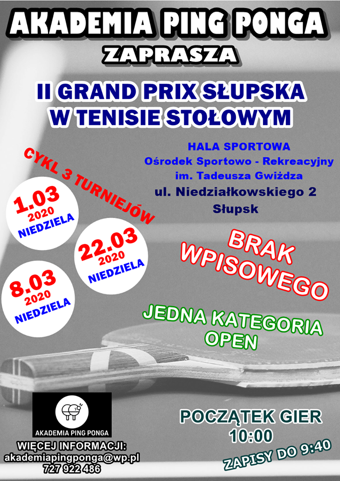 Plakat turnieju II Grand Prix Słupska- 1.03.2020