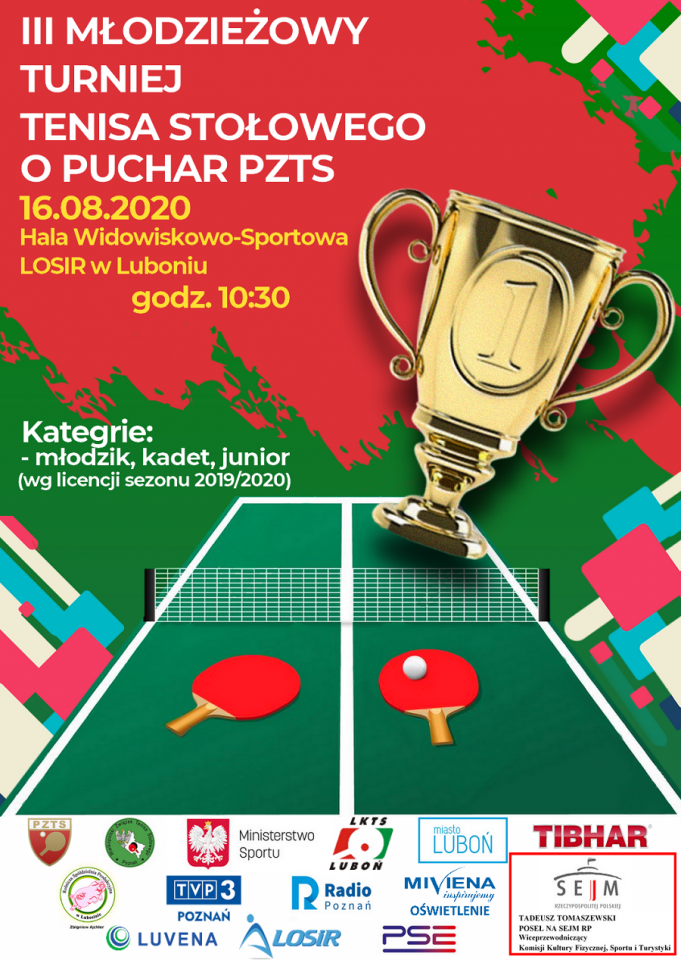 Plakat turnieju III młodzieżowy turniej tenisa stołowego o puchar  PZTS