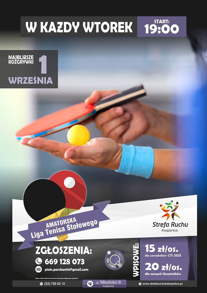 Plakat turnieju Liga Tenisa Stołowego w Książenicach