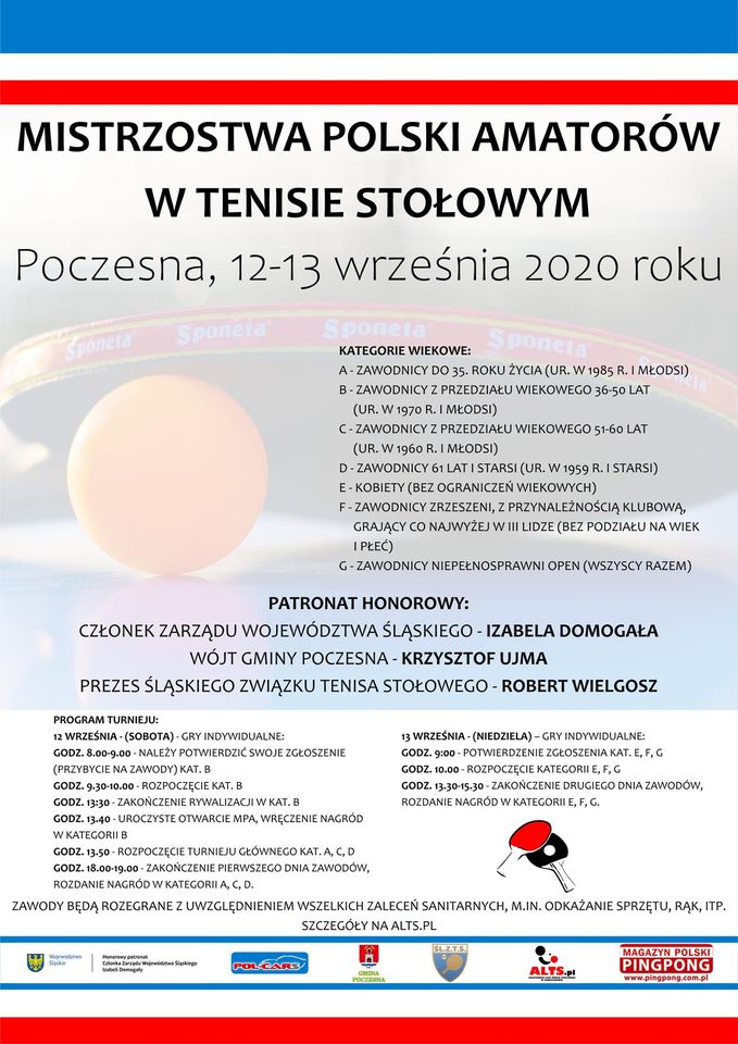 Plakat turnieju Mistrzostwa Polski Amatorów w tenisie stołowym