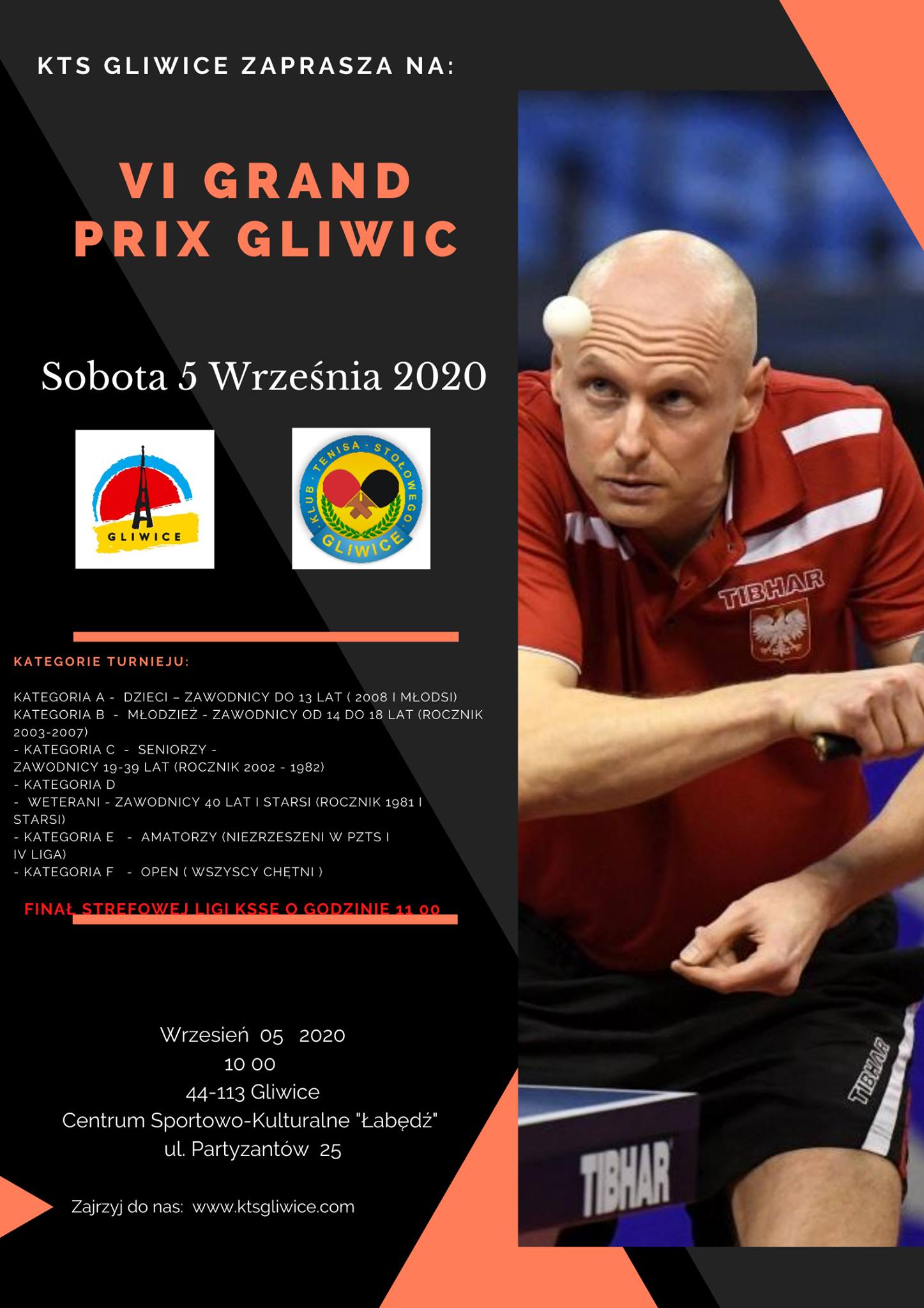 Plakat turnieju VI Grand Prix Gliwic w Tenisie Stołowym