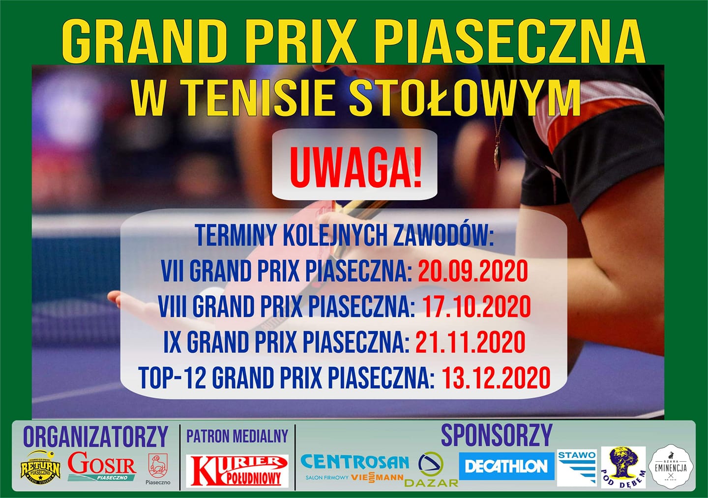 Plakat turnieju Grand Prix Piaseczna w tenisie stołowym 2019/2020 - TOP 12