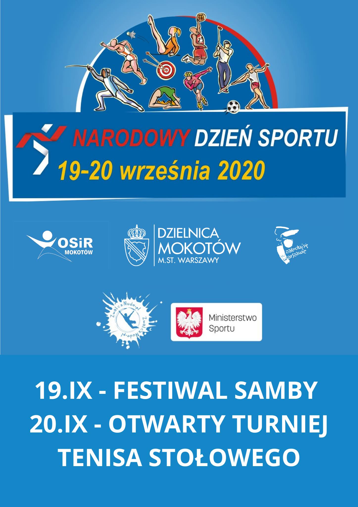Plakat turnieju IV Otwarty Turniej Tenisa Stołowego o Puchar OSiR Mokotów 20.09.2020 r