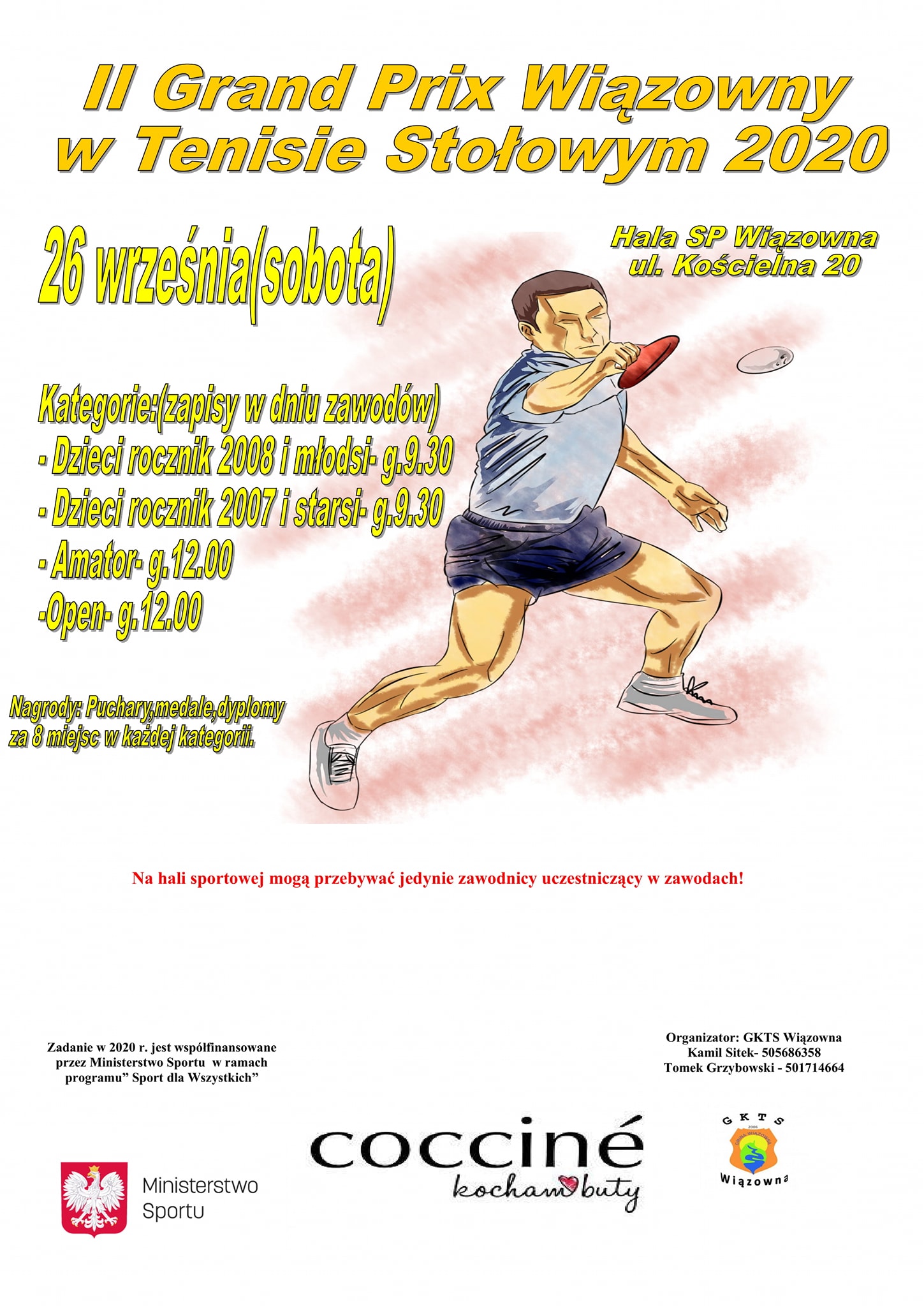 Plakat turnieju II Grand Prix Wiązowny w Tenisie Stołowym 2020
