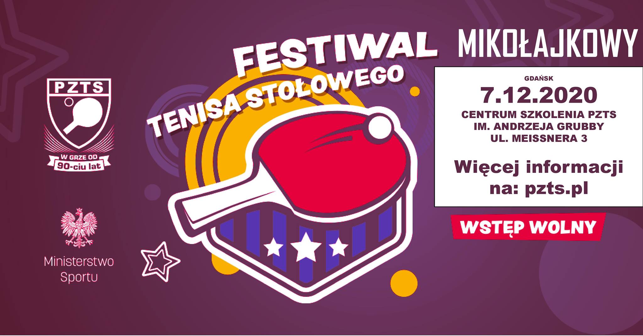 Plakat turnieju "MIKOŁAJKOWY" Festiwal Tenisa Stołowego 2020