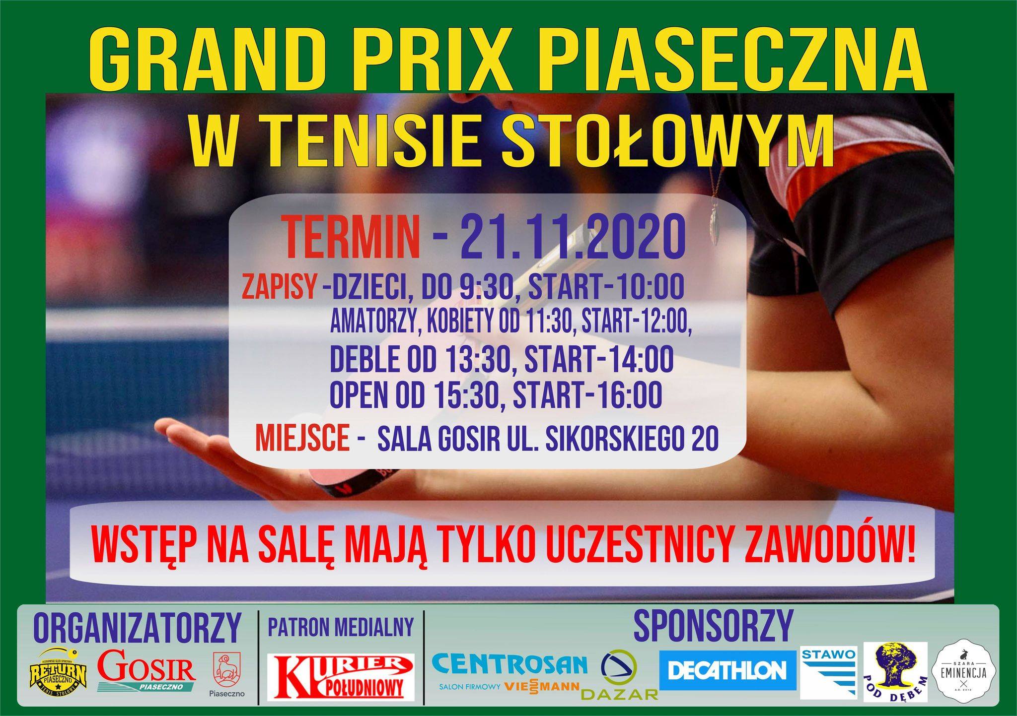 Plakat turnieju Grand Prix Piaseczna w tenisie stołowym 2019/2020 - IX Turniej
