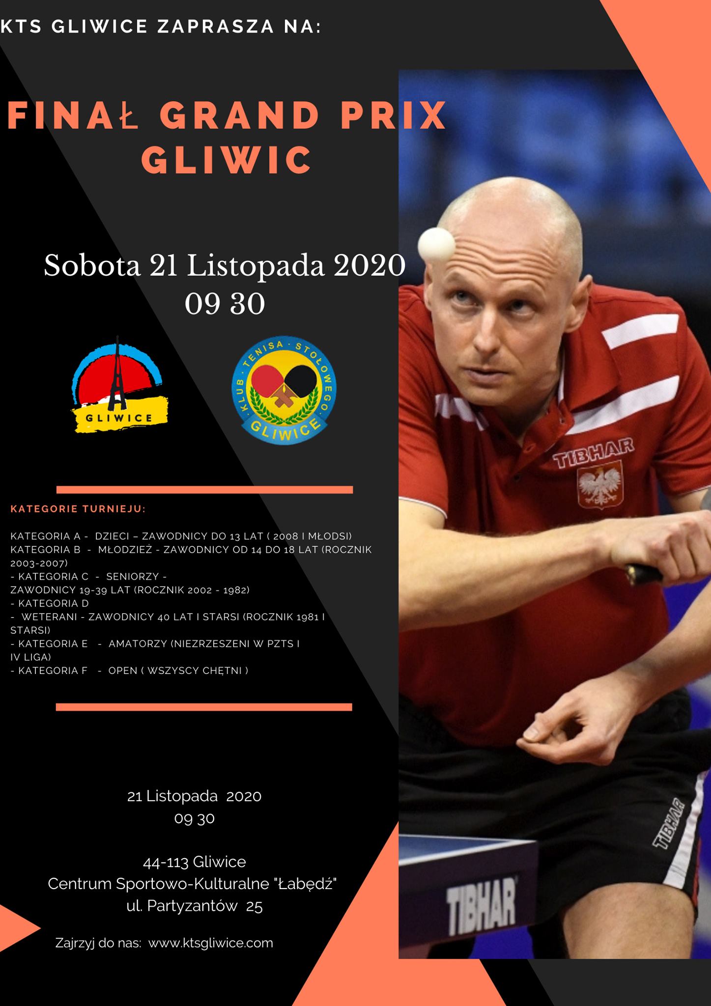 Plakat turnieju VI Grand Prix Gliwic w Tenisie Stołowym- FINAŁ