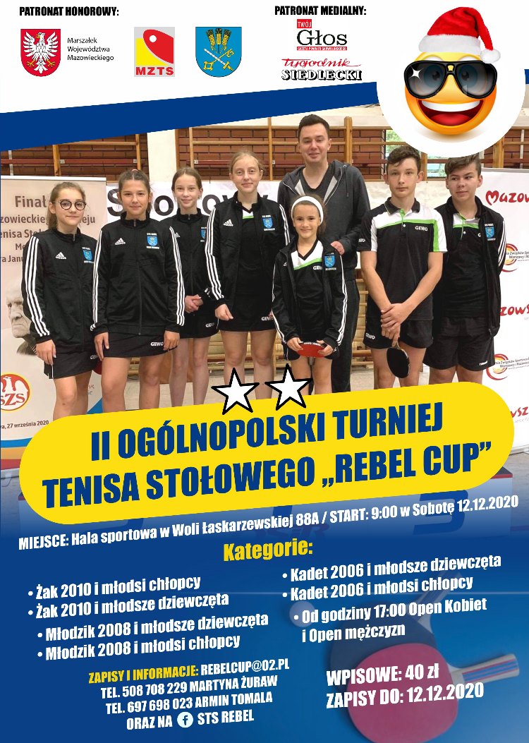 Plakat turnieju II OGÓLNOPOLSKI Turniej Tenisa Stołowego "REBEL CUP"